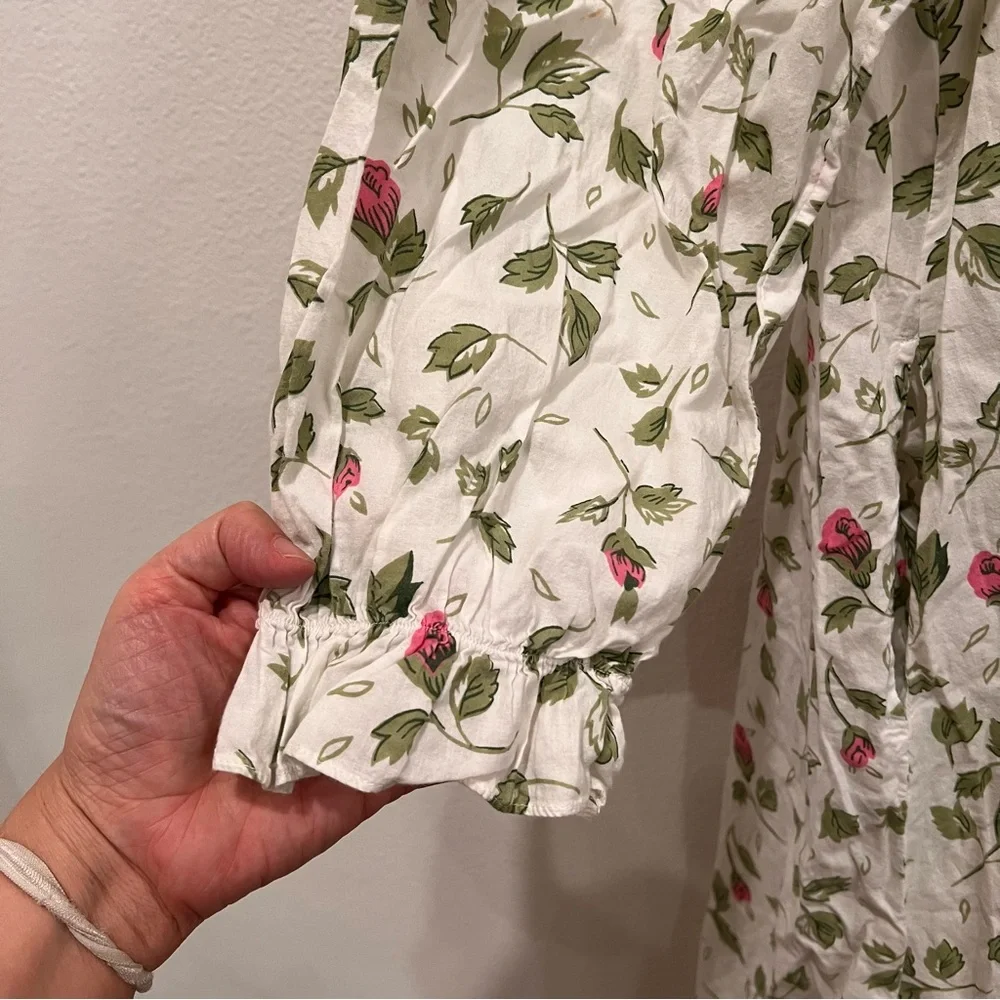 LA CERA Women's 100% Cotton Rose Vine Robe dress medium cottagecore prairie - Picture 7 of 10